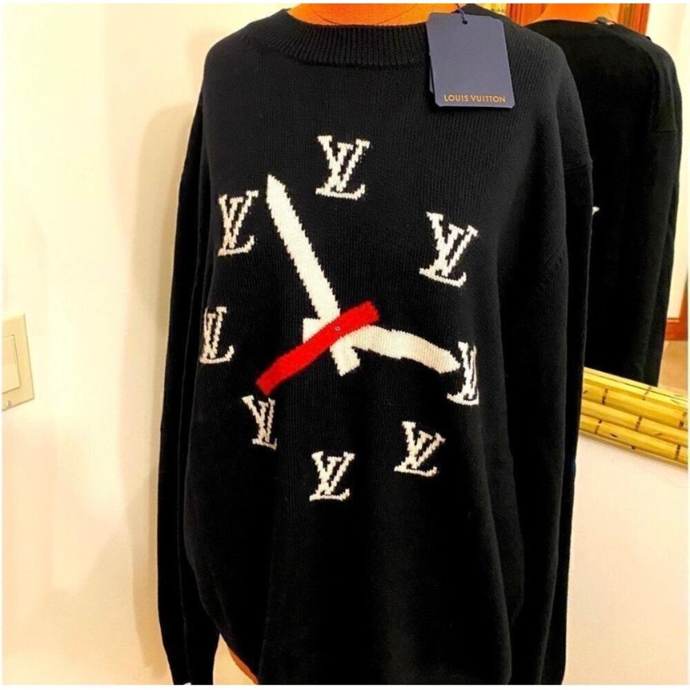 Men’s Louis Vuitton clock intarsia pullover size 4XL made in Italy